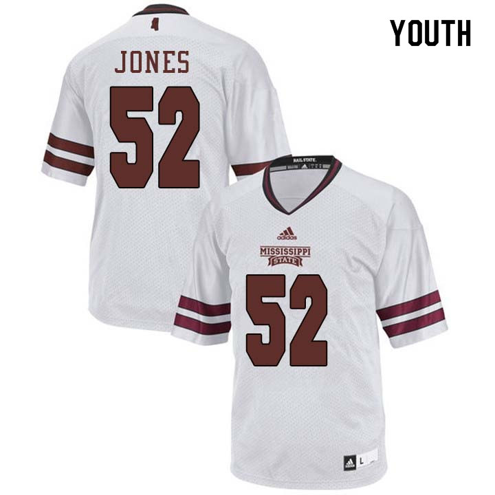 Youth #52 Kobe Jones Mississippi State Bulldogs College Football Jerseys Sale-White